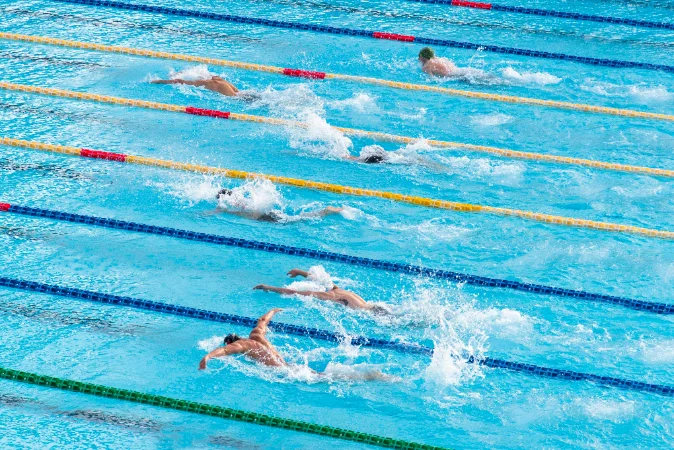 Swimmers training during a team camp